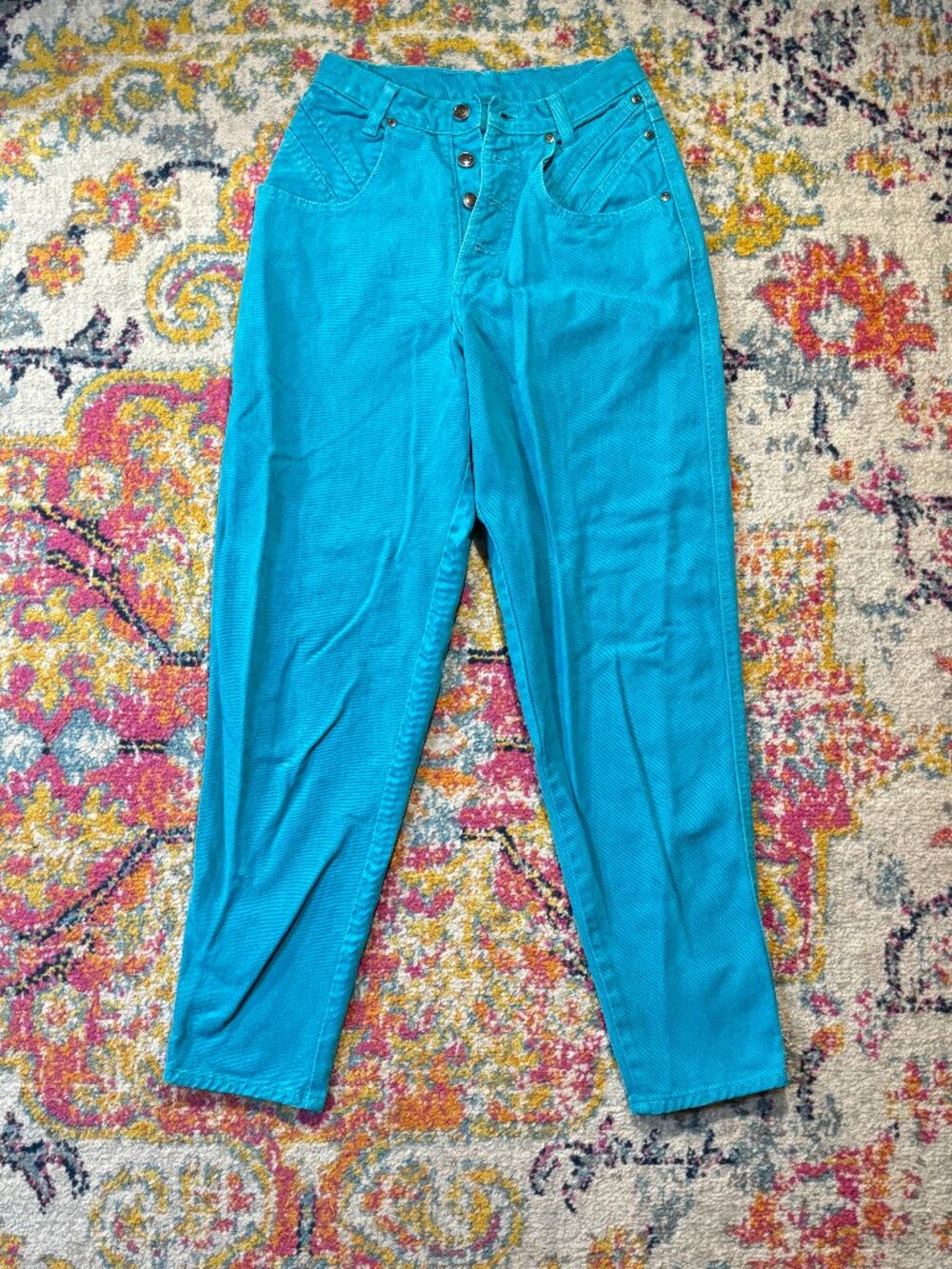 Vintage 1980s Zena Teal/Turquoise High Rise Jeans Size 5